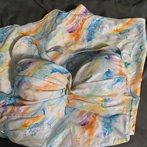 Multicolor Marble Print Bandeau swim shorts